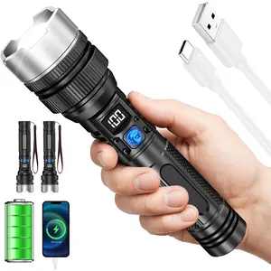 10000 Lumens Super Bright Flashlight Type C Fast Charging Long Battery 3 Modes Telescopic Zoom Waterproof Handheld Torch for Camping Hiking Emergency Outdoor Use