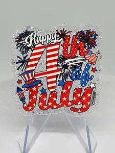 Acrylic Glitter Flatback- Happy 4th of July