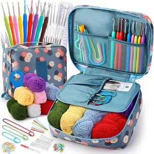 Crochet Kit for Beginners, 102 count Crocheting Kit Beginner, Crochet Starter Set with Crochet Yarn for Adults (Blue)