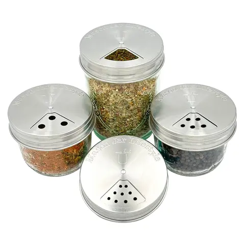 Spice Shaker Stainless Steel Lids for Mason Jars 4 Pack