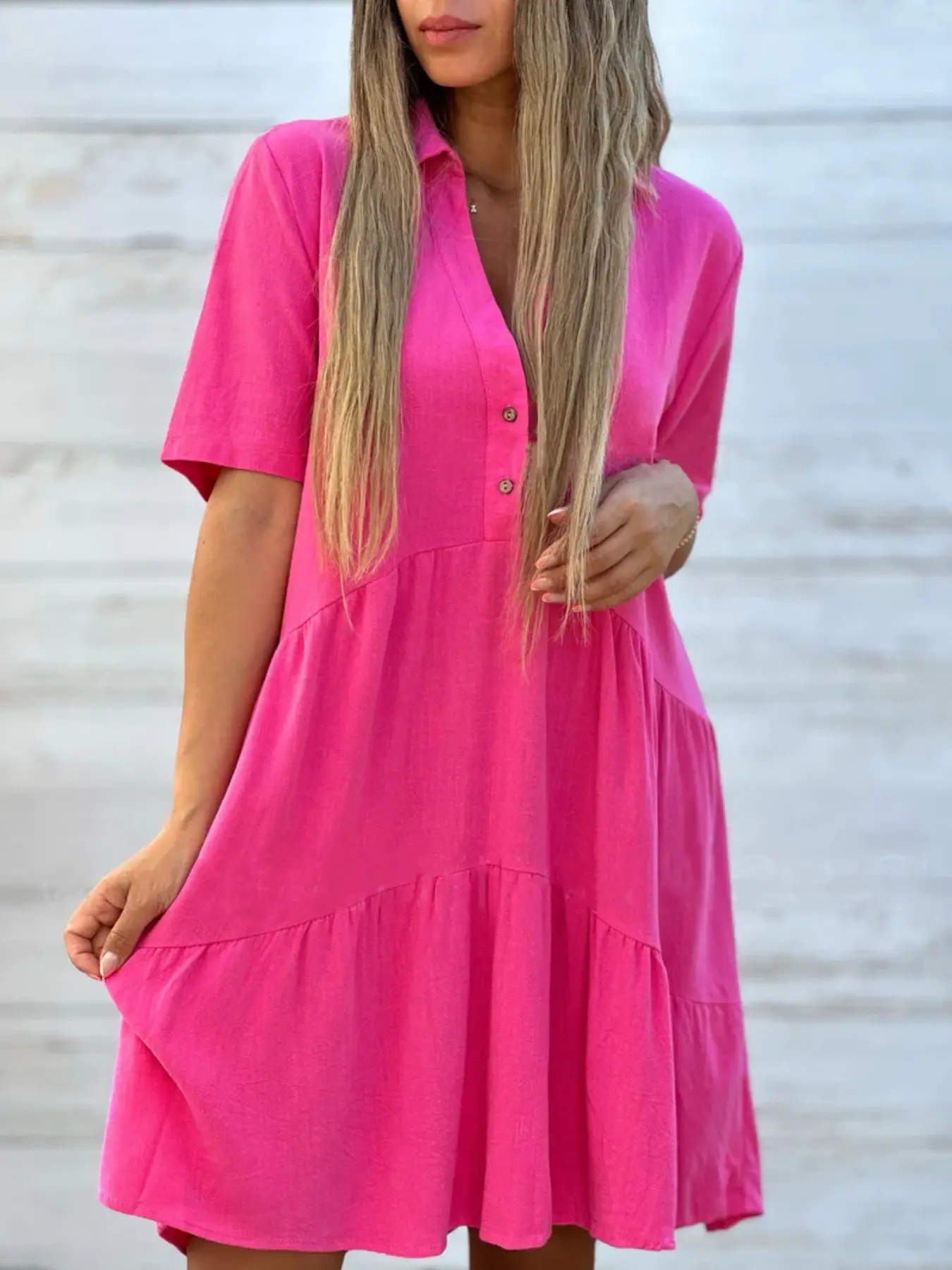 sachin and babi light blue dress Women's Casual Cotton Linen Summer Dress, Loose-Fitting Short Sleeve  Design, Pure Color Solid Lapel Neckline, Perfect for Daily & Everyday Wear  & Leisure