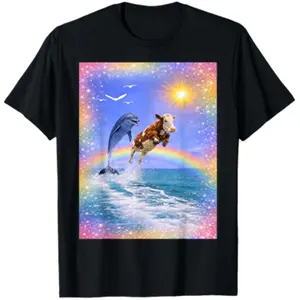 Dolphin and Cow Rainbow Meme T-Shirt