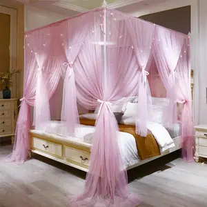 4 Corners Post Bed Layer Cozy Drape Netting 4 Opening Net for Girls & Adults Bedroom Decoration Accessories (Pink, 47" W*78" L*82"*H/Twin)