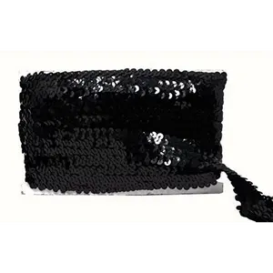 Mandala Crafts Elastic Sequin, Flat Glitter Stretch Bling Paillette Fabric Ribbon, Metallic Appliqué Trim Lace for Dress Embellish, Headband