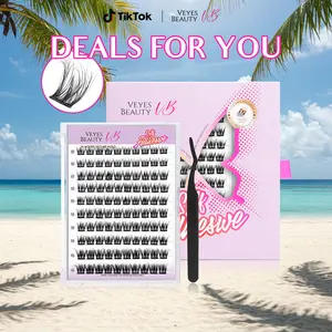 VEYESBEAUTY Vyxen Self Adhesive Lashes Upgraded Band Pre-Glued Clusters for Natural  Soft Spiky Wispy Faux Mink Lash DIY Mixed Length 10-16mm Large Tray Makeup Cosmetic for Self Application at Home Eyelashes Extensions