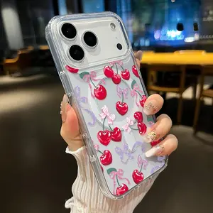 Magnetic Soft Case for iPhone 17 Pro Max 17 Air Cherry Bow Delight Pattern Anti-Yellowing Shockproof ultra-thin Silicone Crystal Transparent Acrylic Large Hole Cover Supports Wireless Charging/MKLCX51