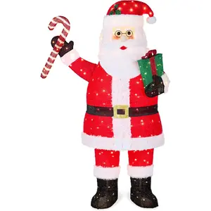 3ft Lighted Pop-Up Santa, Outdoor Christmas Holiday Decoration w/ 120 LED Lights, Twinkling Candy Cane,  Box, Hat