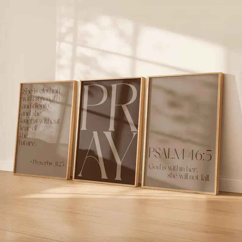 Brown Christian Wall Art Set of 3 Poster Unframed  s | Bible Verse Poster Unframed  able Bundle | Minimalist Scripture Poster Unframed s | Modern Religious Decor for Girls