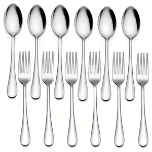 Stainless Steel Cutlery Dinnerware Set (12pcs), Including 6 Spoon & 6 Fork, Household Tableware Set for Home Kitchen Dining Room, Summer Gift