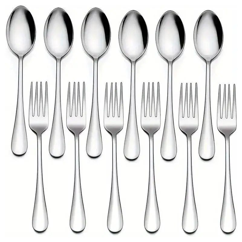 Stainless Steel Cutlery Dinnerware Set (12pcs), Including 6 Spoon & 6 Fork, Household Tableware Set for Home Kitchen Dining Room, Summer Gift