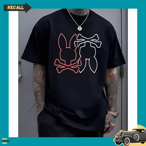 Cotton Unsex Tee, Red And White Bunny Skull With Crossed Bones Representing , Gift for Her/Him , A Playful Yet Edgy Vibe Casual T Shirt For Adding A Unique Touch To Your Wardrobe