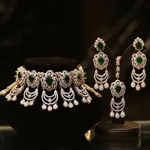 Stunning American Diamond and Emerald Set - Elegant and Sophisticated Jewelry for Women