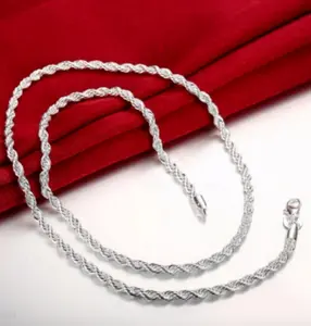 Silver Plated Steel Twisted Rope 20" Necklace/8" Bracelet