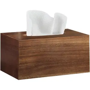 Tissue Box Cover, Wood Tissue Box Cover Rectangle with Slide-Out Bottom, Wooden Decorative Facial Tissue Holder/Organizer/Dispenser for, Office Desk & Bedroom Decor