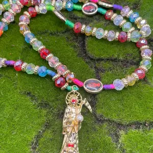 Santa Muerte Multicolor Devotional Rosary Necklace – Balance, Protection & Attraction