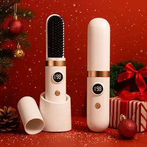 Portable USB Wireless Hair Straightener Comb, Cordless Straightener, Rechargeable, Infrared Wave, Negative Ion Protection, LED Temperature Display, Type-C Charging