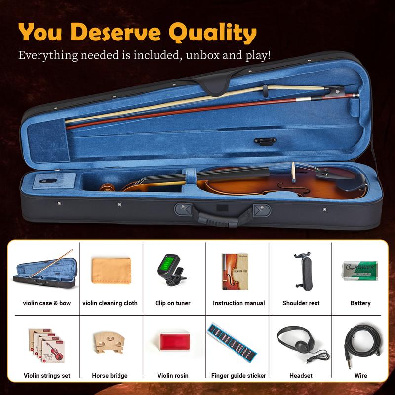 MeloCrest 4/4 Silent Electric Violin - Solid Spruce Top & Maple Back, Carbon Fiber Tailpiece, Ebony Fittings, Starter Kit for Beginners