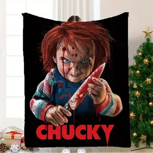 Chucky horror theme printed flannel blanket, soft and comfortable, suitable for all seasons, suitable for living room, office, sofa decoration, travel