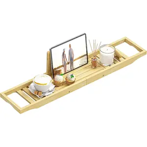 Bamboo Bathtub Tray Caddy - Bath Tub Table Tray for Tub