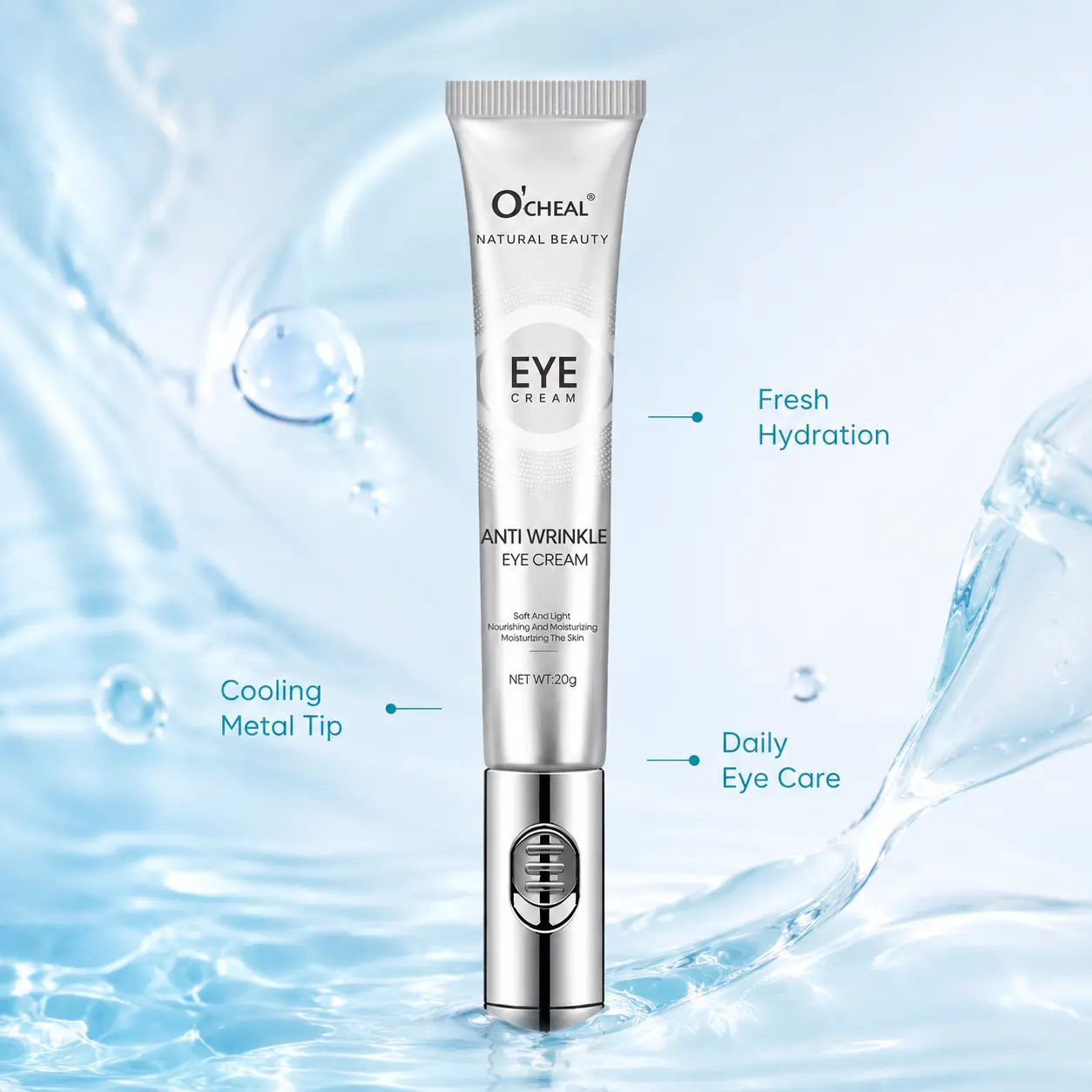 Portable Under vibrating Eye Cream with Metal Massage Applicator, Hydrating Lightweight Formula for Smooth-Looking, Refreshed Eye Area, 20g，Daily Gift