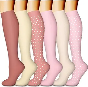 Women’s Compression Socks 6 Pairs with Polka Dot Compression Socks pattern and contemporary socks aesthetic for daily outfits, travel styling and socks women vacation fashion