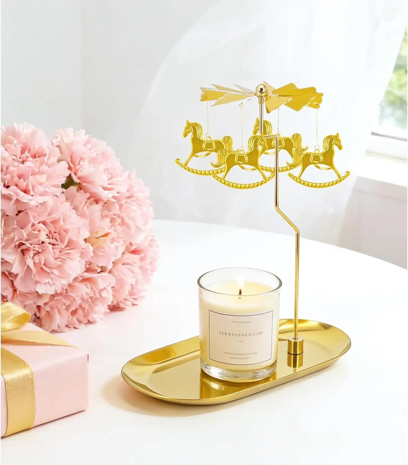 Spinning Rotary Candle Holder with Tray for Jar Scented Candles and Tea Lights, Unique Home Decor Gifts for Mom & Grandma, Mother's Day Christmas Table Centerpiece
