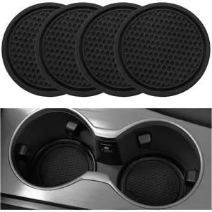 Car Cup Coaster 4PCS Universal Non-Slip Silicone Coasters Embedded in Ornaments Coaster Car Interior Accessories Black 2.77" x 2.77" Easy to Clean