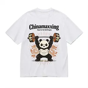"Chinamaxxing Reps for the Red Dragon" Funny Panda Fitness Graphic Print Men's T-shirt Vintage Crew Neck 100% Cotton T-Shirts - Top for Men Short Sleeve Daily Casual Wear Comfortable Soft Breathable Tees Shirts Male Gifts for Fitness enthusiasts