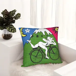 Decorative pillow featuring Albert Hoffman's bicycle, perfect for use on the sofa