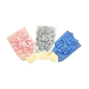 3pcs Thick Bath Towel Mud Scrubbing Cloth Sponge Thick Bath Cloth Back Scrubbing Gloves Bathing Gloves in Pink Grey Blue