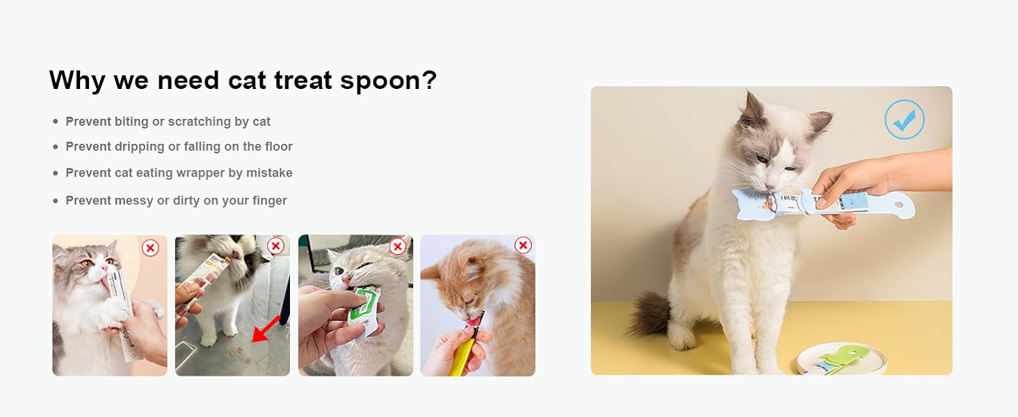 3PCS Cat Treat Spoon Squeeze,Cat Strip Feeder spoon,Easy Feeding Spoon for Licky Treats,Pet Food Spoon for Wet Food, Suitable for Churu Paste Treat(3 Color)