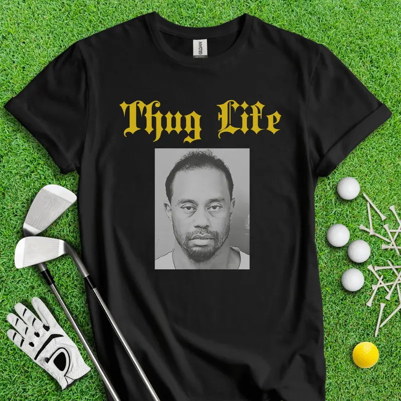 Thug Life - Tiger Woods Mugshot T-shirt, Find Your Unique Style, Dynamic Prints, Men And Women, Classic Cotton, Menswear Top, Unisex