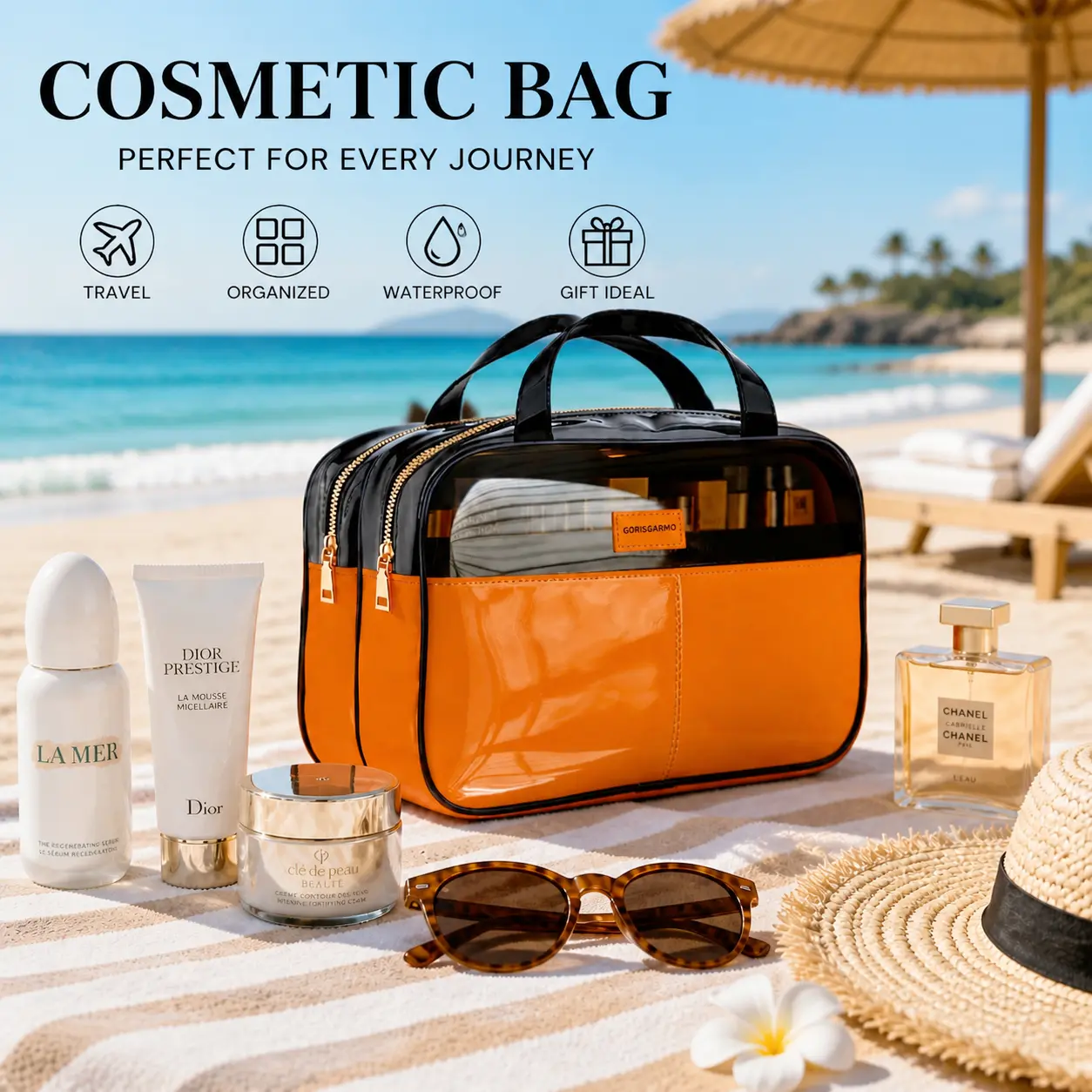 GORISGARMO Clear Toiletry Bag, Double-layer Travel Toiletry Bag Carry on Travel Accessories Bag, Water Repellent Makeup Cosmetic Bag for Women tiktokshopbacktoschool,back to school,back to school haul