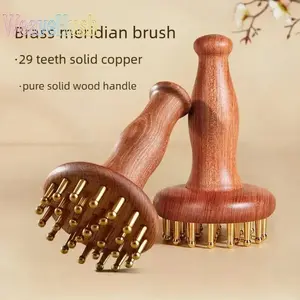 29-Tooth Brass Meridian Brush with Long Handle, Body Care Tool for Abdomen, Head Massage, Indoor Recreation Equipment,summervibes