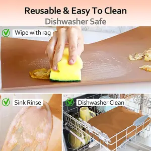 Demiwise 2 Pack Copper Oven Liners for Bottom of Oven, Oven Protector 16x24 Inch Thick Heavy Non Stick Teflon Oven Mats, BPA and PFOA Free Reusable Baking Mat, Oven Liners for Bottom of Electric Oven