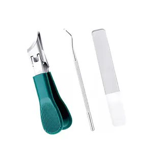 3-Piece Green Eagle Beak Nail Clipper Set：Thickened Slanted Nail Clippers, Ingrown Nail Lifter & Nail File For Optimal Foot Care ,Manicure Tool  Cutics