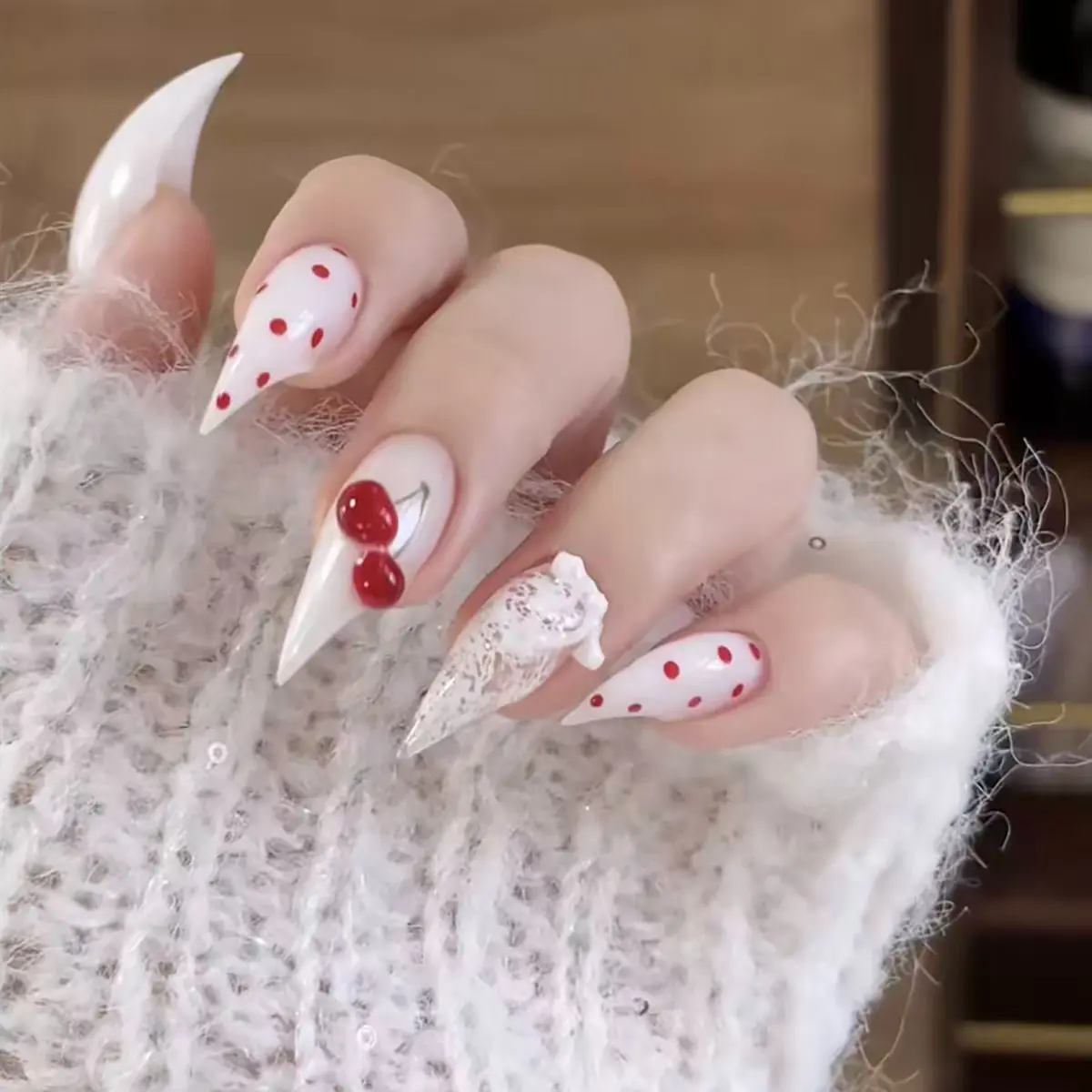 Spring Summer New 10-Piece Press-On Nails, Trendy Sharp Tips, 3D Dragon Claw Cat Paw Design, Reusable, Non-Damaging, Handmade Women's Falsenails
