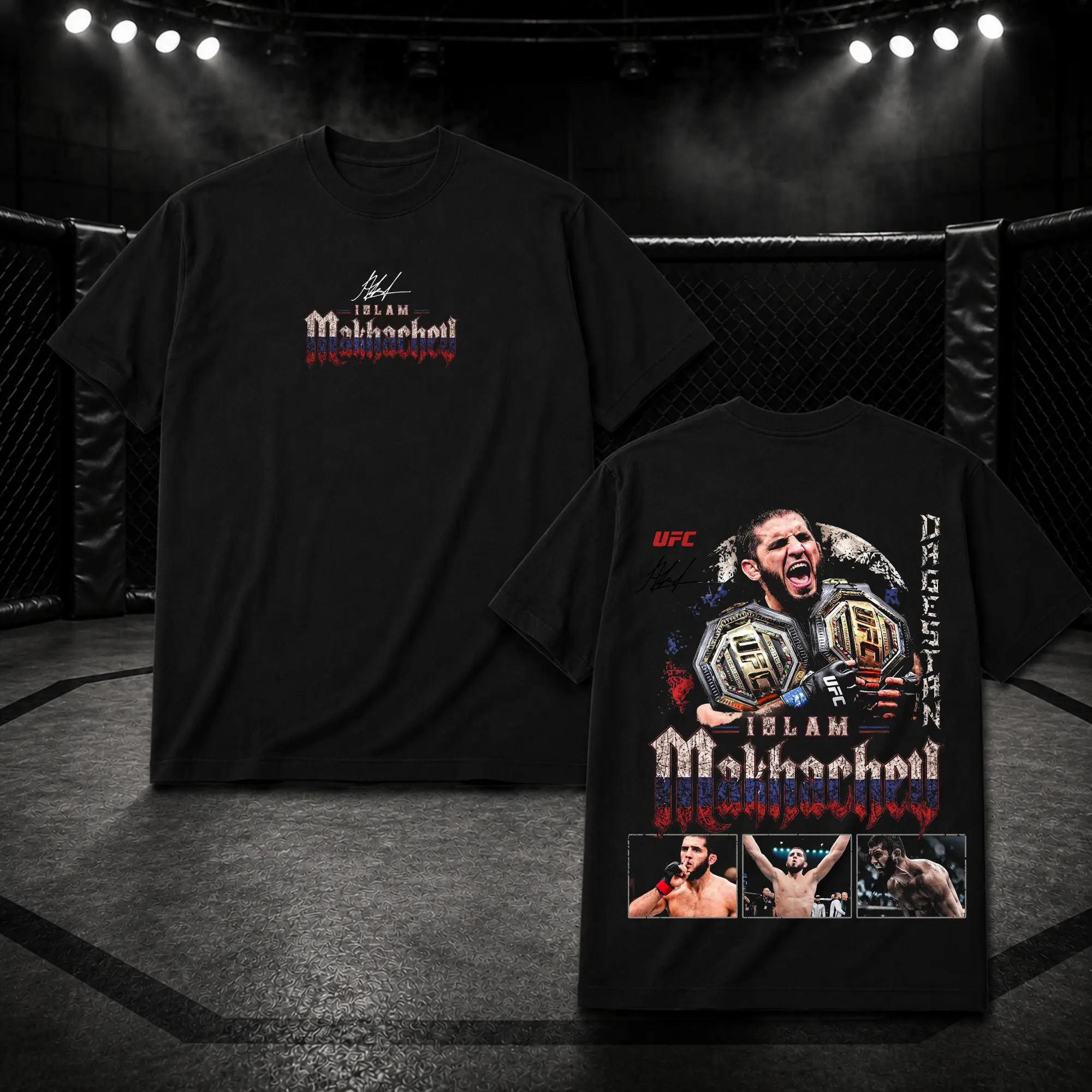 Makhachev UFC 330 Double Sided Graphic Tee, Two-Division Champion vs Ian Machado Garry Dagestan MMA Fan Design for Men Women
