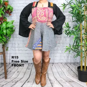 Kantha Rompers with Pockets, Handmade Cotton Boho Bib Jumpsuit, Sustainable Fashion, Summer Overalls, Hippie Style, Patchwork Vintage Fashion