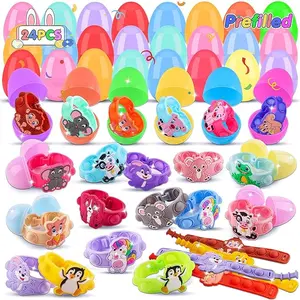 24PACK Prefilled Easter Eggs with Animal Pop Toys,Easter Eggs Filled with Toys,Easter Basket Stuffers for Kids,Easter Party Favors for Kids