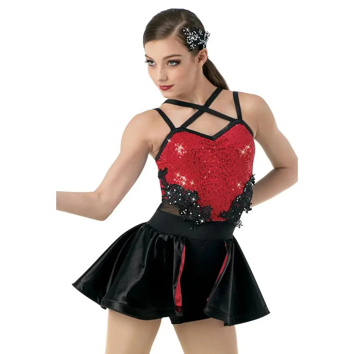 Pre-Owned Costume Medium Child Red Weissman 10582 Jazz Tap Musical Theater Latin Skirt Sequin