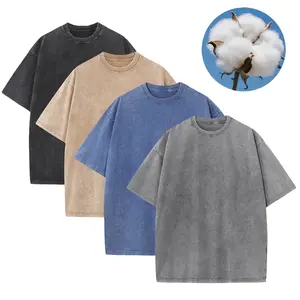 Pack of 4 American vintage washed distressed short-sleeve T-shirts for men, summer heavyweight pure cotton crew neck retro solid color versatile top suitable for couples’ everyday wear and outdoor outings, available in large sizes.