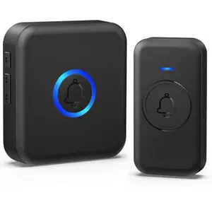 Wireless Doorbell for Home, Waterproof Door Bell with 60 Chimes, 5 Volume Levels & 2 Mute Modes, Long Range Wireless Doorbell Kit, Easy Installation, Loud Chime for Home, Office, Classroom (1 Receiver & 1 Push Button, Black, US Plug)