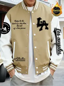 Trendy Baseball Jacket La Style, Colorblock Sleeves, Button Closure, Stretch Fabric, All Season Comfortable Outerwear, High-Quality Stitching
