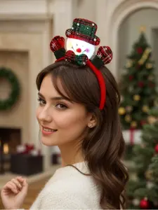 4 Piece LED Night Glow Headbands Set, Light Up Headbands, Includes Glowing Snowman Reindeer Antlers Christmas Hat, Party Parade Photography Hair Accessories