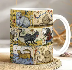 Medieval Cats Coffee Mug Gothic Art, Witchy Gift