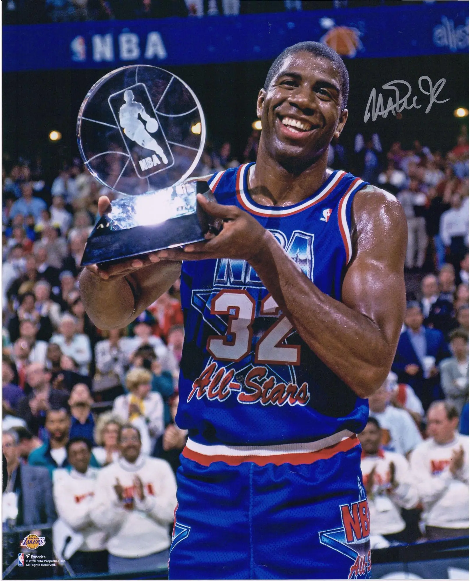 Magic Johnson Los Angeles Lakers Autographed 16" x 20" Holding All-Star Game MVP Trophy Photograph - Fanatics Authentic Certified