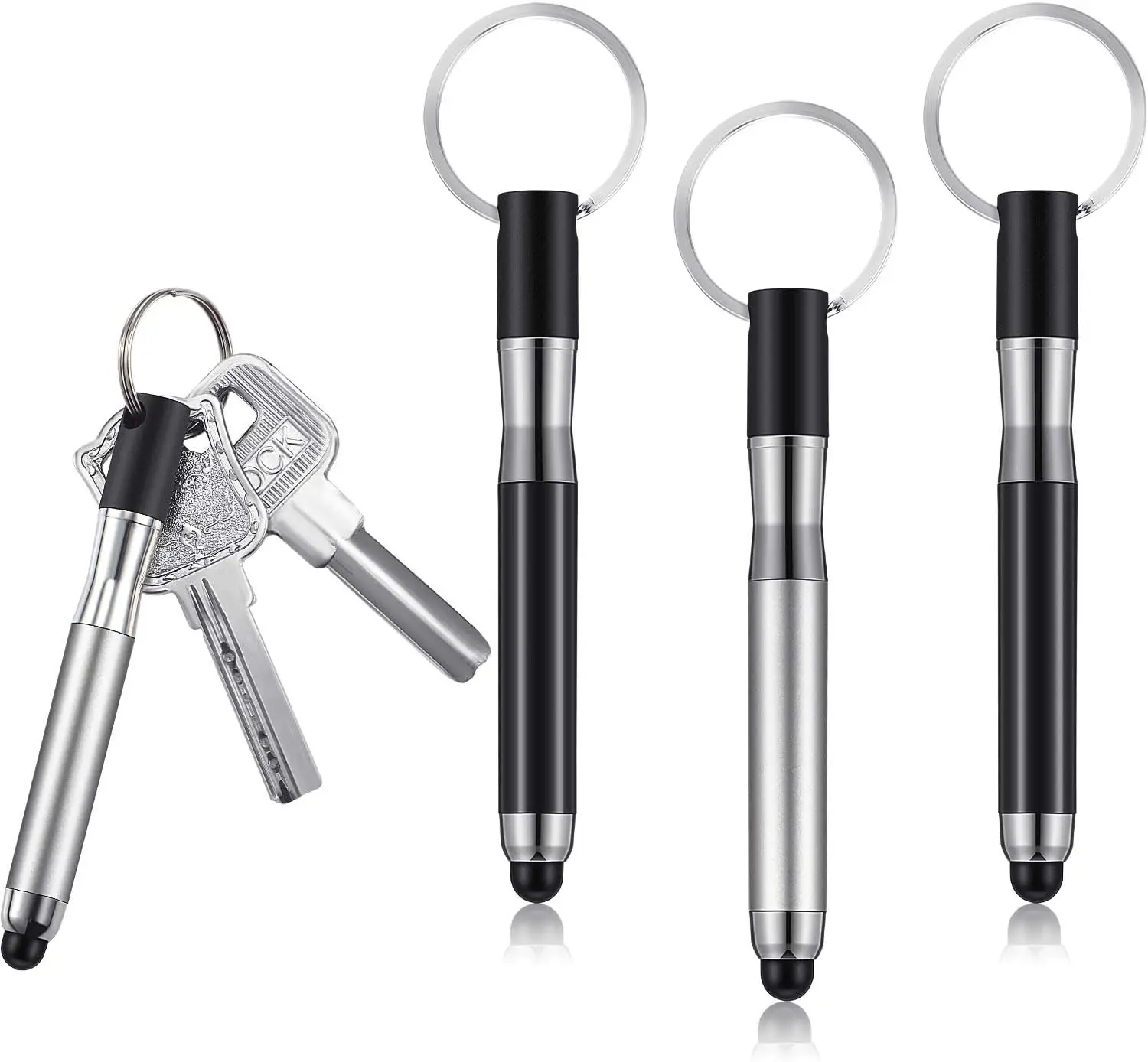 4 Pieces Mini Stylus Pen with Keyring Loop 3-in-1 Accessory Bullet Capacitive Keychain Stylus Tablet Pen Touchscreen Pen