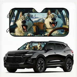 Funny Husky Car Sunshade, UV Protection, Roll-Up Polyester, Foldable, Suitable for Rvs and Suvs, Front Windshield Protector
