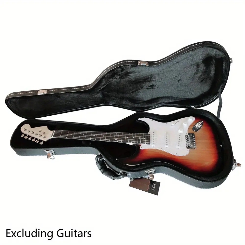 Lockable High-Grade Wooden Electric Guitar Hard Case - Microgroove Flat Surface, Black Fine Texture, Plush Lined Interior, Reinforced Corners, Large Interior Storage Compartment, Leather Padded, Top Handle for Travel & Storage